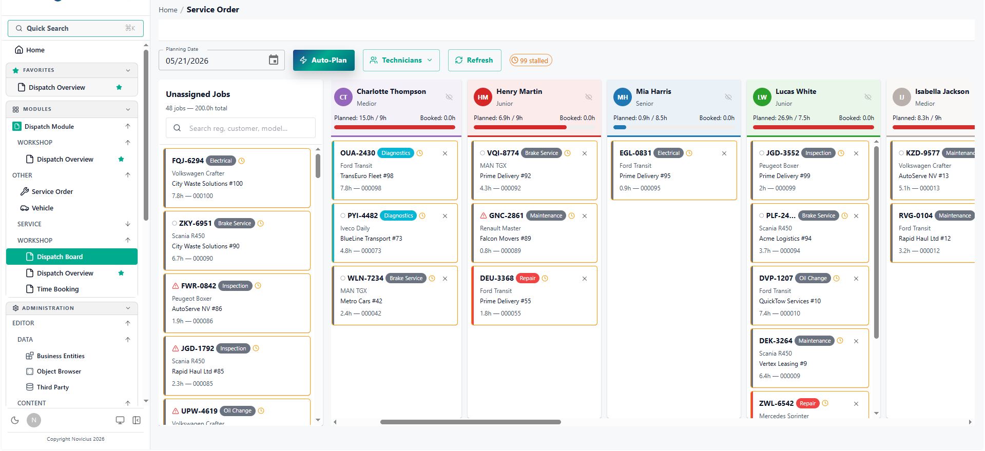 Dispatch board - drag, drop, plan the day